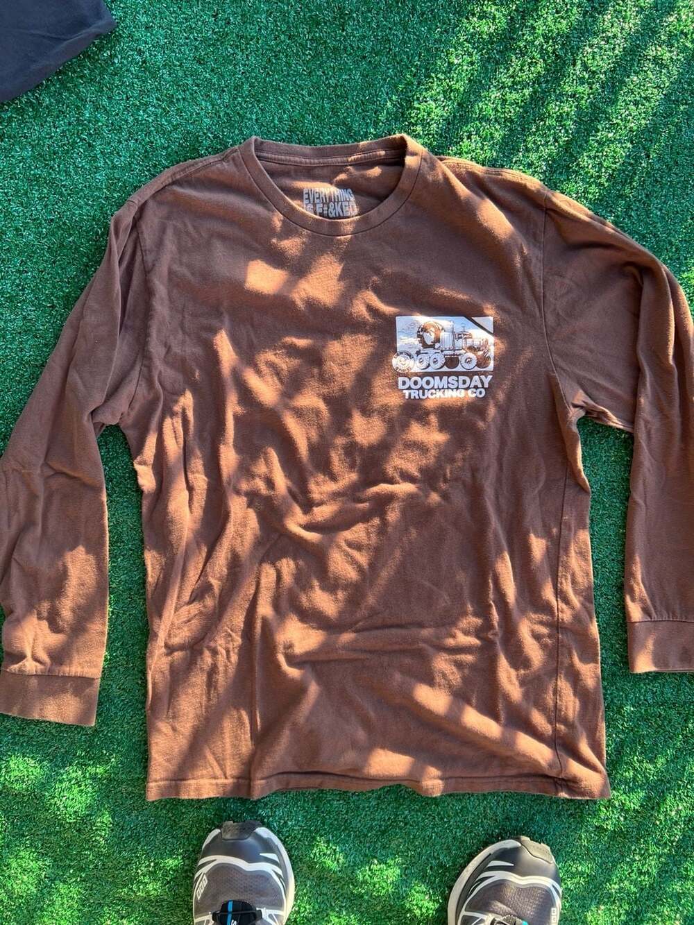 Everything Is Fcked Mens Large Brown Long Sleeve Doomsday Trucking Co Shirt